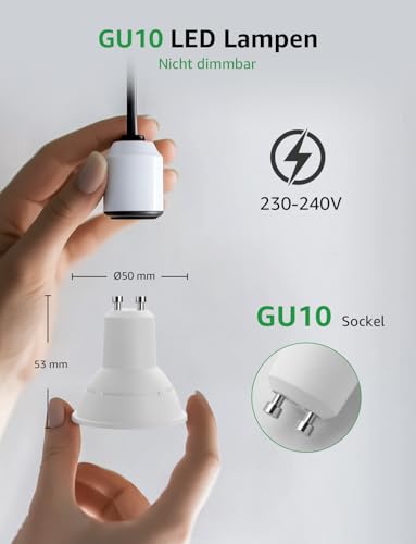 Lepro Energy Class A GU10 LED Warm White Lamp, 3.3 W 2700 K Warm White 590 lm, Not Dimmable, 100° Beam Angle, Energy-Saving GU 10 LED Bulbs for Hallway, Living Room, Bedroom, Pack of 5