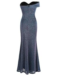 Angel-fashions Vestido de noche plisado para mujer con hombros descubiertos