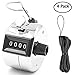 AFUNTA 4 Digit Hand Tally Counters with Lanyards, 4 Pack Mechanical Lap Trackers Manual Clickers with Metal Finger Ring Hoop Holder and Black Strings - Silver