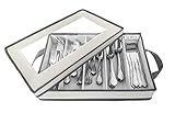 Chapman & Grand Flatware Storage Chest, Container Box with Lid for Utensils, Silverware, Flatware with Large Capacity (Light Beige-Gray)
