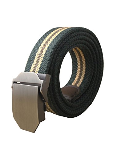uxcell Men Canvas Automatic Buckle Adjustable Holeless Striped Belt 1 1/2