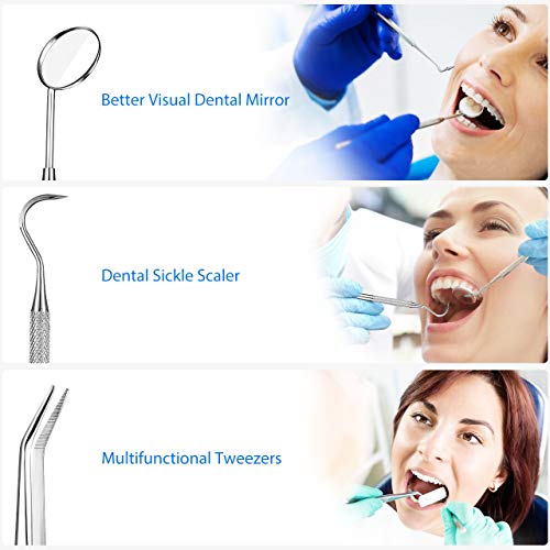 Dental Tools, ElleSye 3 PACK Dental Hygiene Tool Dental Kit, Mouth Mirror, Dental Pick, Tweezers, Stainless Steel, Rust-Free for Oral Care And Teeth Cleaning, Remove Tartar, Stain - Thumbnail 2