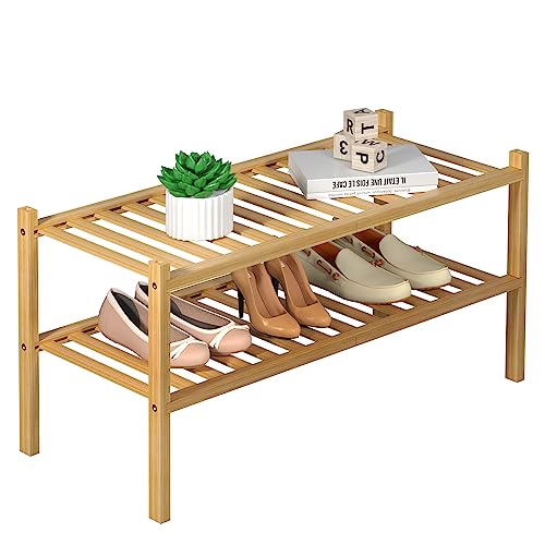 ROMGUAR CRAFT Schuhregal aus Bambus, 2 Ebenen, freistehend, Holz, Schuhregal für den Eingangsbereich, kleiner Raum, stapelbar, 68,6 x 27,9 x 33 cm, na