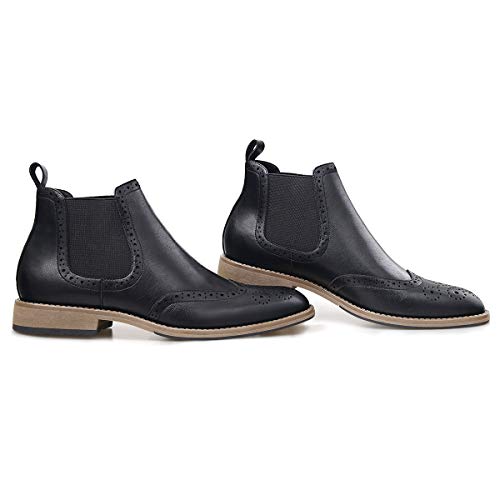 GM GOLAIMAN Men's Chelsea Boots Wingtip Brogue Full Brogue Boots Ankle Dress Boots Slip On Black 11