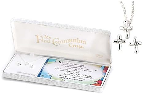 My First Communion Sterling Silver Petal Cross and Earrings Boxed Set