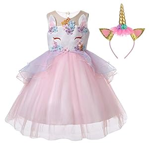 LZH meisjes eenhoorn feestjurk bloem ruches cosplay verjaardag prinses jurk