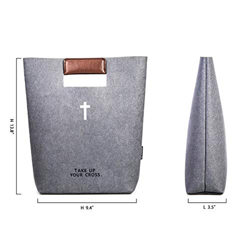 AGAPASS Christian Bible Tote Bag for Men Women Girls Boys with PU Leather Handles Cute Bible Carrying Case Carved Cross Holy Bible Cover, Felt Bible Study Bag, Bible Purse,Today's Deals,Smoke
