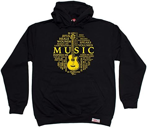 BM Music Is My Life Guitar Design Band Hoody Acoustic Electric Bass Drums Drummer Mic Album Record Lyrics Birthday Gift Christmas Present HOODIE