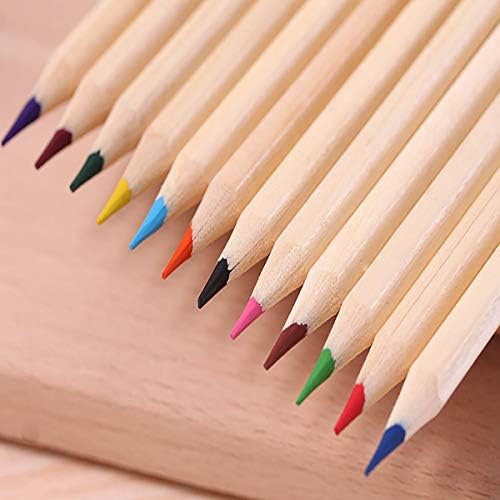 Set of 24 colored pencils in a drum-shaped wooden container.