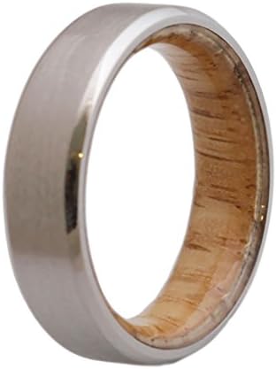 Wood wedding band engagement wood ring titanium band with white oak wood