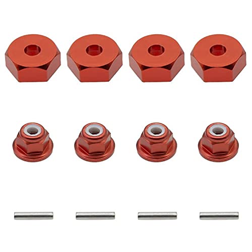 RCAWD Aluminum 12mm Wheel hex Adapter (4P) & M4 wheel nuts (4P) for Traxas Slash 4X4 Stampede 4WD RC Car,Replace Part 3654 1654 Upgrade Parts,Red