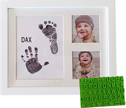 Ultimate Baby Ink Handprint Footprint Kit & Frame – with Premium Stencil to Personalize, Photo Picture Frame, Safe Ink…