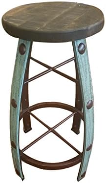 Rustic Bar Stool Stave Wine Barrel Wood Seat Ships Already Assembled (30 inch, Turquoise Barrel Style)