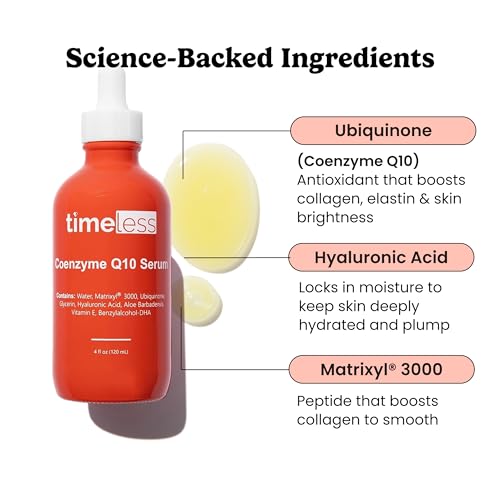 Timeless Skin Care Coenzyme Q10 Serum - Skin Care Serum for Smoothing - Fragrance-Free - Coenzyme Q10 - with Hyaluronic Acid - 4 oz