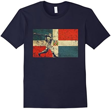 Men's Dominican Republic Baseball Flag T-Shirt Large Navy