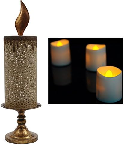 28" Gold Candle Tealight holder - 3 LED tealights - Gift Set