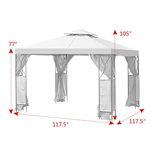 oldzon 2-Tier 10'x10' Gazebo Canopy Tent Shelter Awning Steel Patio Garden Beige Cover with Ebook - Thumbnail 6