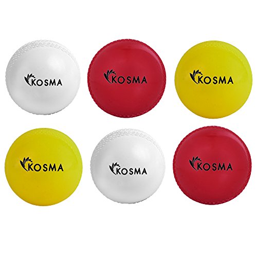 Kosma Set of 6 Wind Ball Cricket Ball | Soft Training Balls | Sports & Outdoors (2Pc White, 2Pc Red, 2Pc Yellow)
