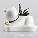 Modern White Small Animal Cub Cat Planter Succulent Plant Decoration Ceramic Porcelain Flower Pot Miniature Flowerpot with Tray Bell On The Neck 4.7 X 2.95 X 3.15 inches (NO Plants)