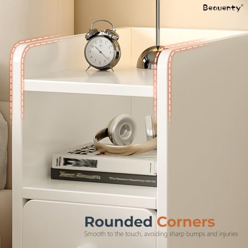 Beauenty Bedside Table Narrow Nightstand, Single Drawer Gap Bedside Cabinet, 25cm Wide Simple Night Stand for Rental Apartment, Small Bedroom, Living Room (White) (25 * 30 * 50CM)