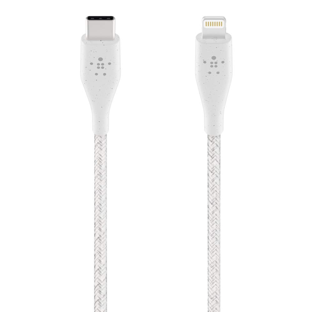 Belkin Boost Charge USB-C Cable with Lightning Connector + Strap (made with DuraTek) - USB-C to Lightning Cable for iPhone 13, 13 Pro, 13 Pro Max, 13 mini and Earlier Models, 4ft/1.2m - White