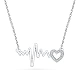 Sterling Silver White Round Diamond HeartBeat necklace (0.03 Cttw)