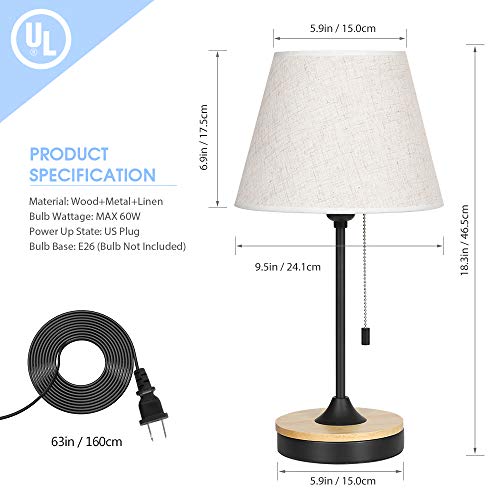 Table Lamp Set of 2, Wood Desk Lamps with Neutral Shade & Soft, Elegant Black Bedside Lamps, Ambient Lamp for Bedroom Nightstand, Coffee Table, Dressers