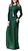 DEARCASE Maxi Dress for Women Dark Green Small Crewneck Long Sleeves Wedding Guest A-line Plain Casual Empire Waist Flowy Party Vintage Spring Fall Winter Floor Dresses with Pocket
