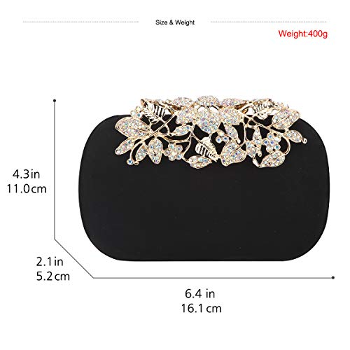 Fawziya Flower Purse With Rhinestones Velvet Clutch Evening Bags-Black - Thumbnail 2