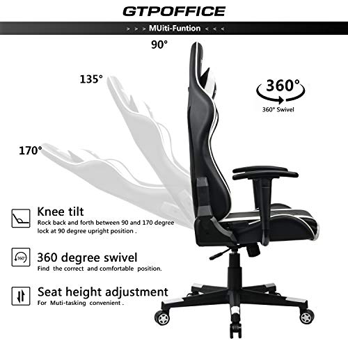 Gaming Chair Racing Style Office Swivel Computer Desk Chair Ergonomic Conference Executive Manager Work Chair PU Leather High Back Adjustable Task Chair (White-1)