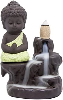 ShuangChuang Incense Burner Backflow Tower Cones Sticks Holder Ceramic Porcelain Buddha Monk Ash Catcher (Light Green)