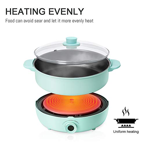 Electric Hot Pot with Burner, 5.3QT Electric Shabu Shabu Pot, Split