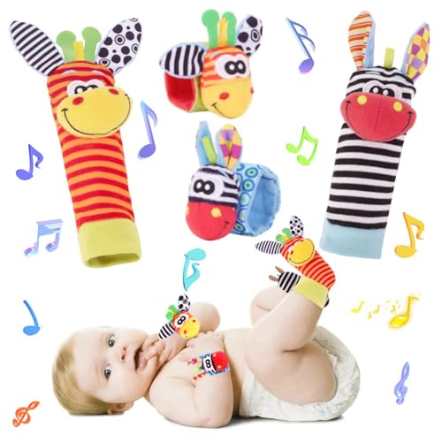 Baby Wrist Ankle Rattle Set Sensory Toys For 0-12 Months (4