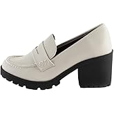 Soda Women Heeled Platform Penny Loafers- Kinder (Off-White Pu, us_Footwear_Size_System, Adult, Women, Numeric, Medium, Numeric_7)