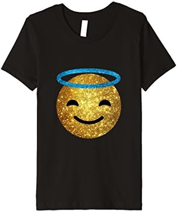 Kids Emoji Shirt - Glitter Angel Face With Halo Emoji T Shirt 12 Black