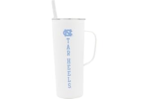 Decorvo NCAA 20 oz. Stainless Steel Tumbler with Handle - Officially Licensed Double Walled Insulated Roadie with Slide Lid and Straw (North Carolina - White)
