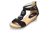 Alexis Leroy Women Artificial Diamond T-straps Wedge Heel Sandal Black Size 5