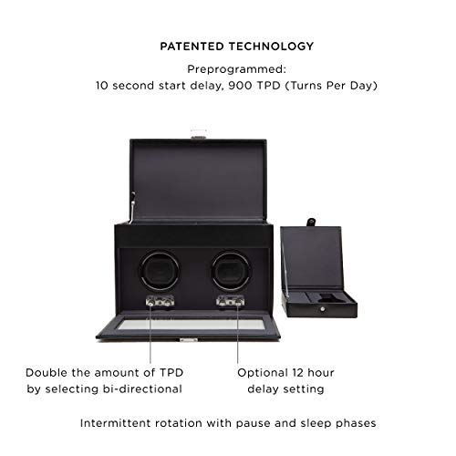 WOLF 270402 Heritage Double Watch Winder with Cover and Storage, Black