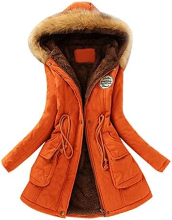 Lookatool Women Warm Long Coat Fur Collar Hooded Jacket Winter Parka Outwear