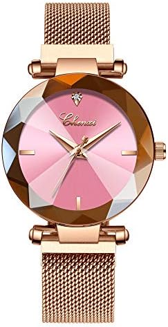 Lefancy Women Ladies Girls Diamond Face Magnetic Strap Rose Gold Mesh Band Bracelet Wrist Watch