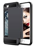 iPhone 7 Case, Vofolen Sliding Card Holder iPhone 7 Wallet Case Cover Secret ID Slot Rugged Protective Hard Shell Skin Flexible Soft TPU Rubber Bumper Hybrid Armor Tough Case for iPhone 7 - Black