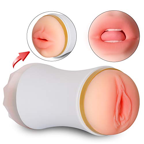 Pocket Pussy Male Masturbator Cup 3D Realistic Vagina and Mouth with Teeth and Tongue Masturbation Toys for Intense Stimulation, Removable Sleeves Stroker with Real-Life Touch and Feeling