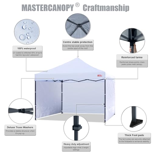 MASTERCANOPY Heavy Duty Popup Canopy Tent with Sidewalls(12x12,White