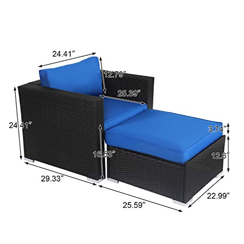 Kinsunny Wicker Furniture Set PE Wicker Rattan Outdoor All Weather Cushioned Sofas and Ottoman Set Lawn Pool Balcony Conversation Set Chat Set - Thumbnail 2