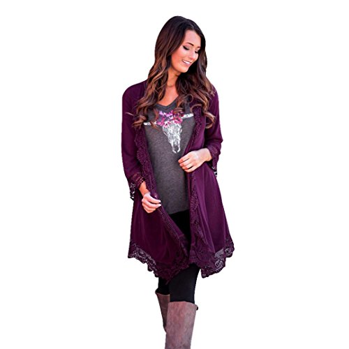 Gillberry Women Lace Irregular Shawl Kimono Cardigan Tops Cover Up Blouse (M, Purple)