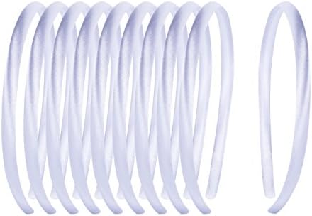 Set of 10 Satin Covered Alice Band Head Hairbands Plain Daywear Multi-colours (White)
