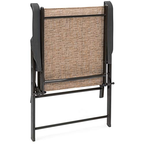 Best Choice Products Set of 2 Outdoor Mesh Patio Folding Sling Back Chairs w/Steel Frame, Brown - Thumbnail 3