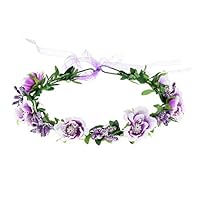 Vividsun Wedding Hair Wreath Floral Garland Crown Headpiece Adjustable Rose Flower Crown (A-purple)