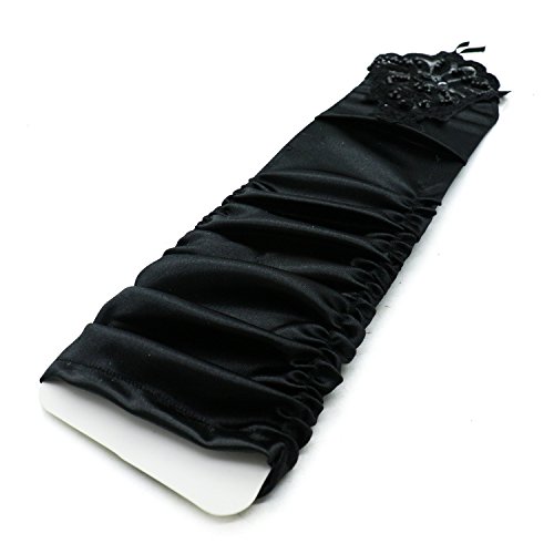 Opera Gloves Long Glove Accessories Flapper Costume Bridal Fingerless Gloves for Women Roaring Accessories Classic Satin Elbow Length Gloves (Black) - Thumbnail 3