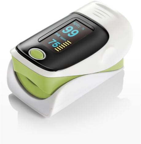 Evanmore Colour Finger Pulse Oximeter Ox Blood Oxygen Heart Pulse Rate Monitor with 4 Display Directions (Green)